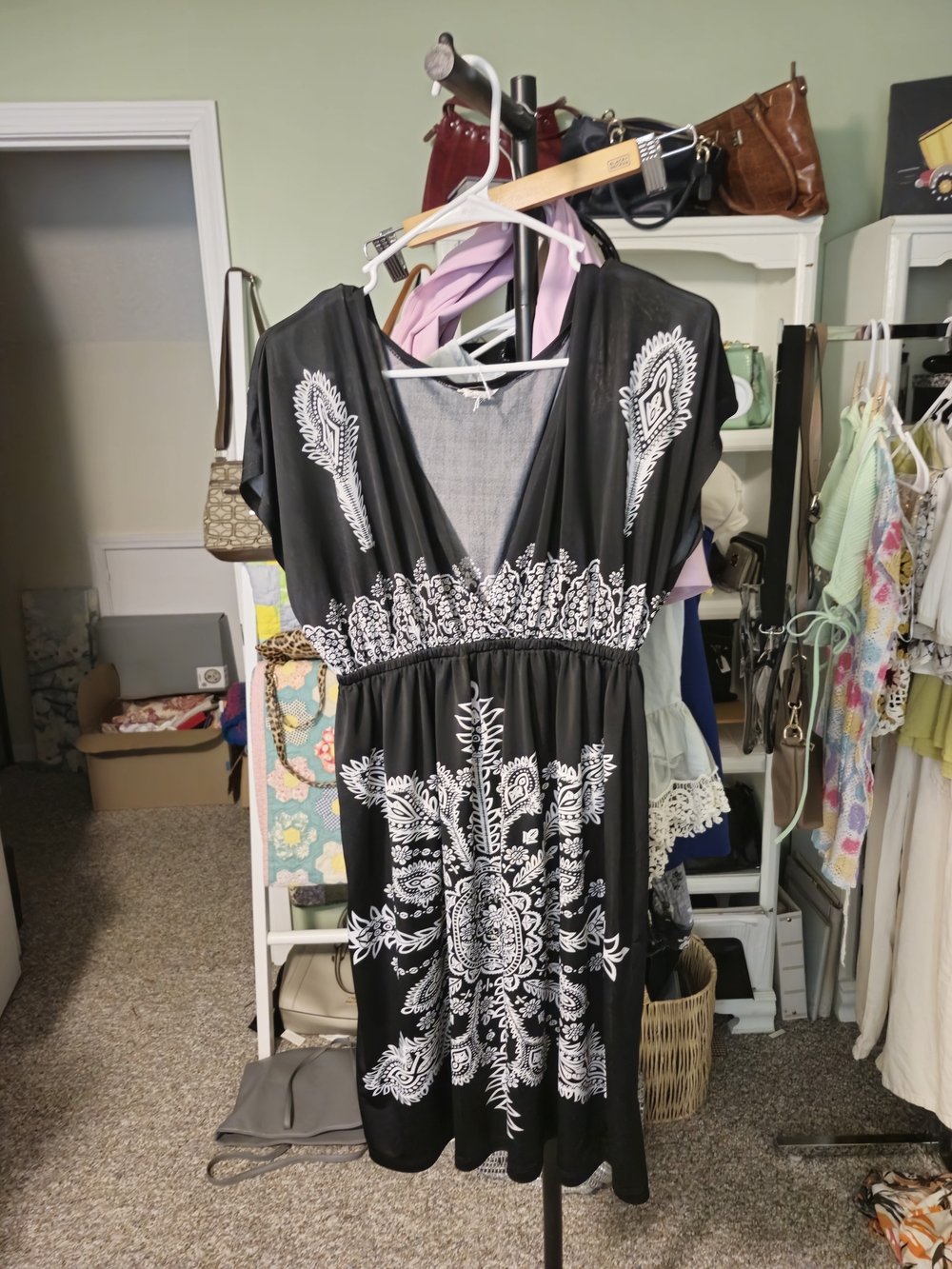 Black Floral-Print V-Neck Women’s Dress